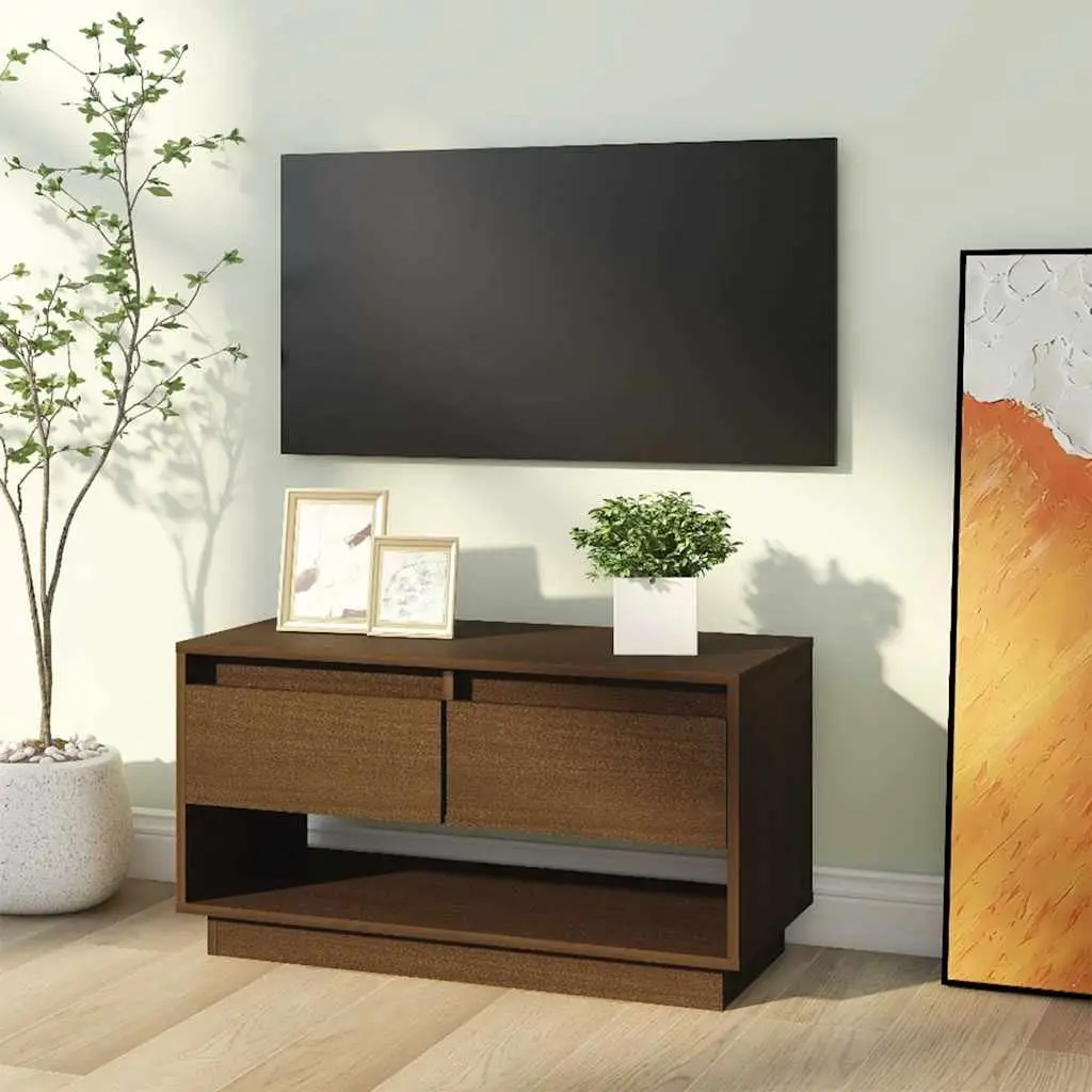Solid Wood TV Cabinet Honey Brown Pine with Smooth Sliding Drawers and Large Storage Compartment for Living Room