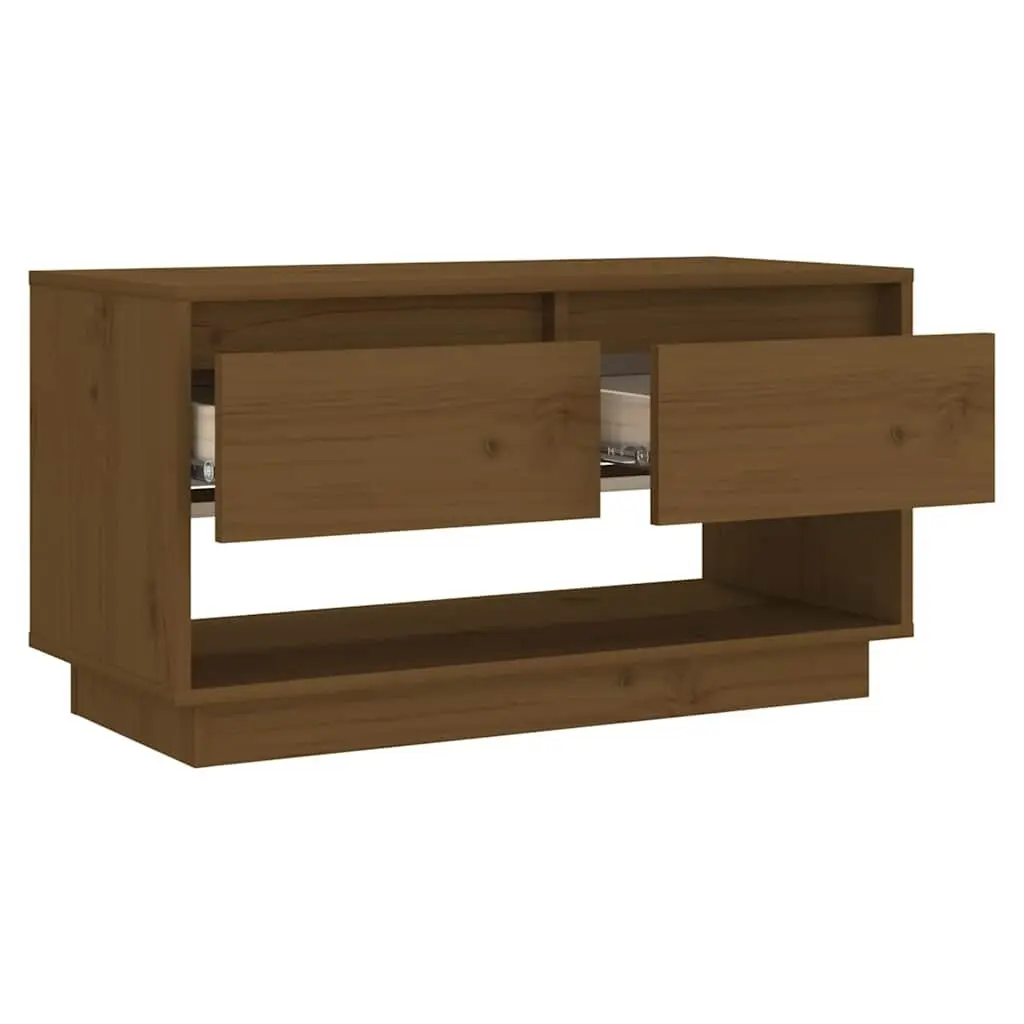 Solid Wood TV Cabinet Honey Brown Pine with Smooth Sliding Drawers and Large Storage Compartment for Living Room