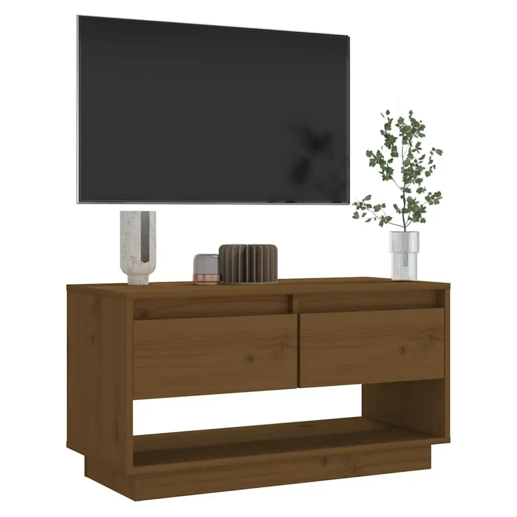 Solid Wood TV Cabinet Honey Brown Pine with Smooth Sliding Drawers and Large Storage Compartment for Living Room