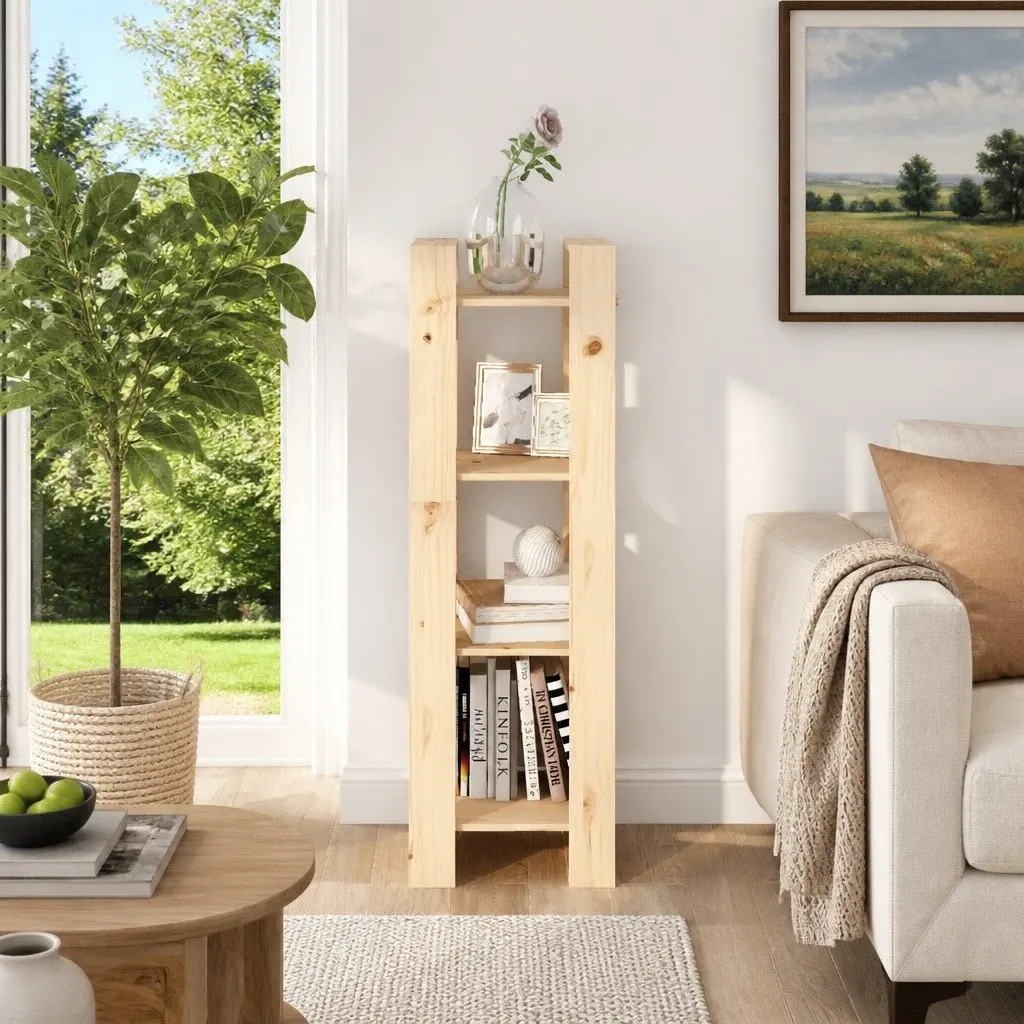 Wooden Book Cabinet Room Divider 41x35x125cm Solid Pine Bookshelf Storage