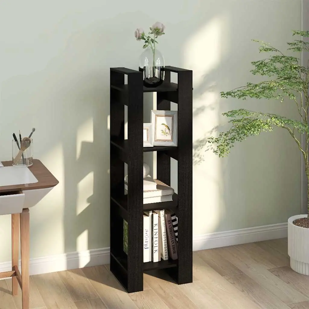 Black Solid Pine Wood Bookcase Storage Unit Room Divider 41x35x125cm
