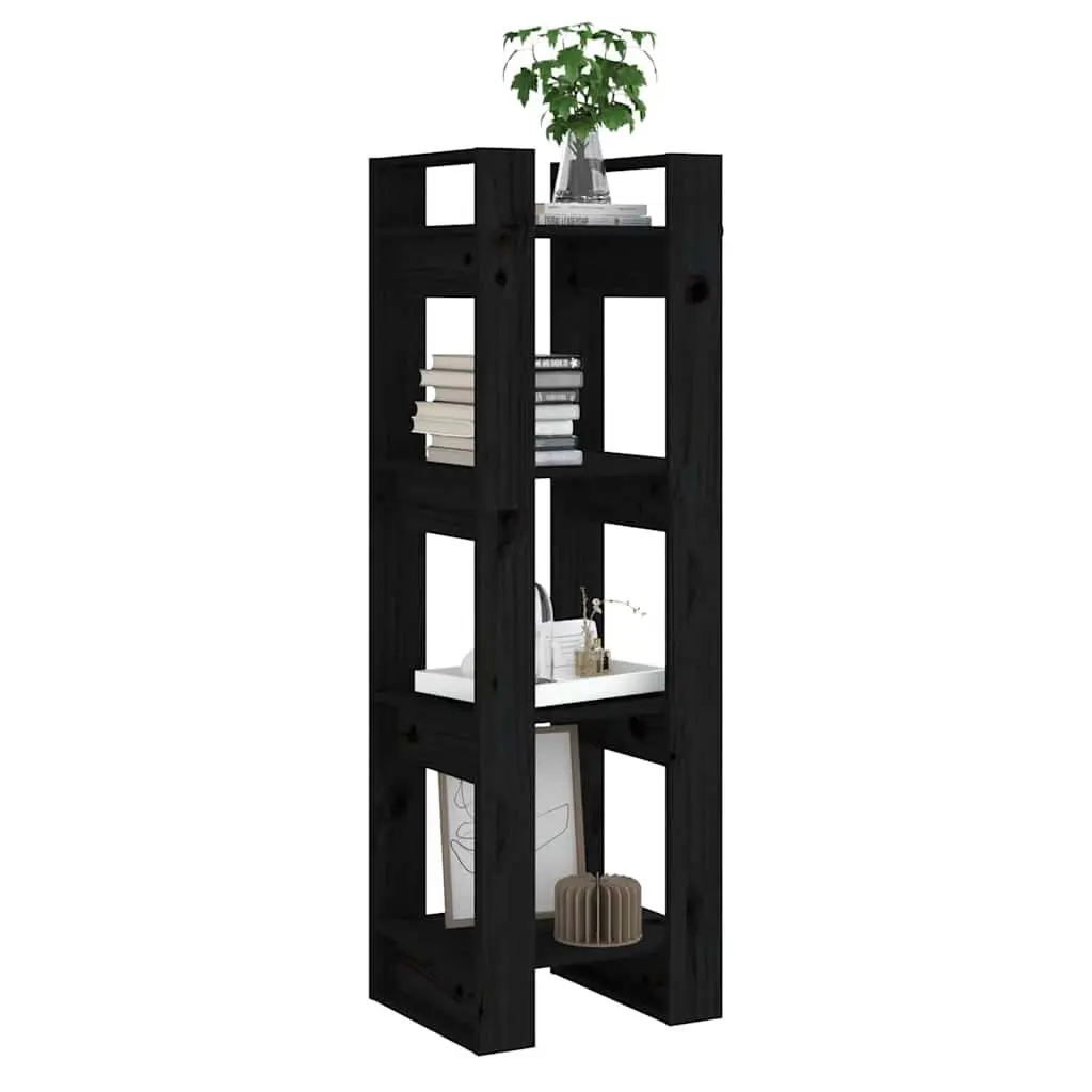 Black Solid Pine Wood Bookcase Storage Unit Room Divider 41x35x125cm