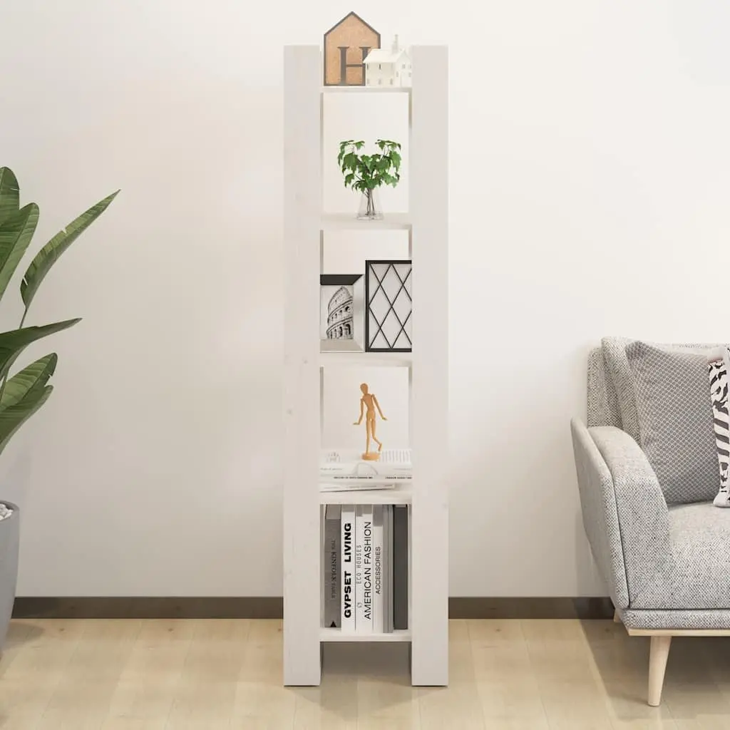 White Open Shelving Unit Book Cabinet 41x35x160 cm Solid Pinewood Room Divider