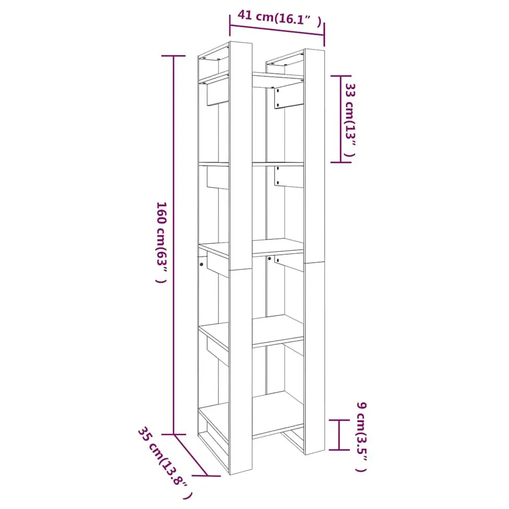 White Open Shelving Unit Book Cabinet 41x35x160 cm Solid Pinewood Room Divider
