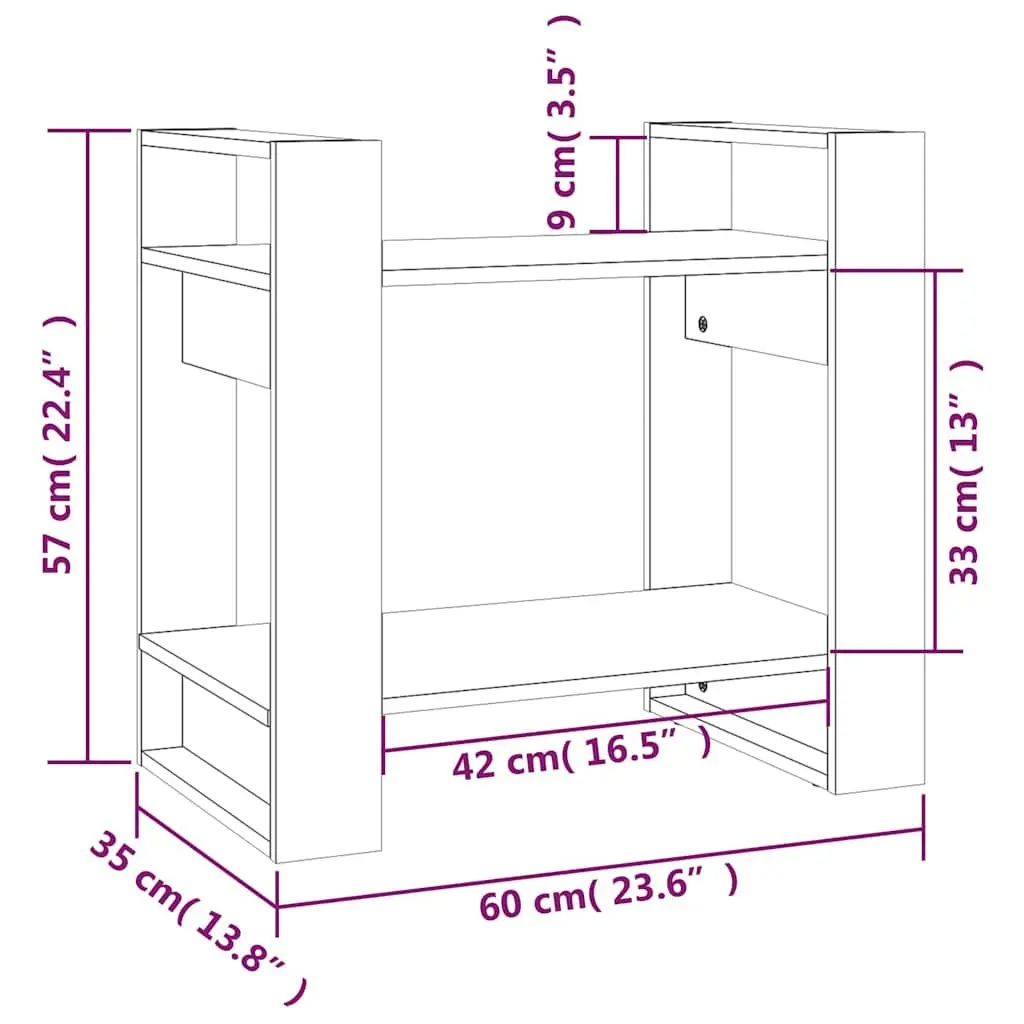 Solid Wood Book Cabinet Room Divider Bookshelf Storage Organizer 60cm x 35cm x 57cm Brown