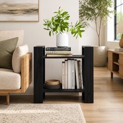 Dimensions of 60x35x57 cm Black Solid Pine Book Cabinet