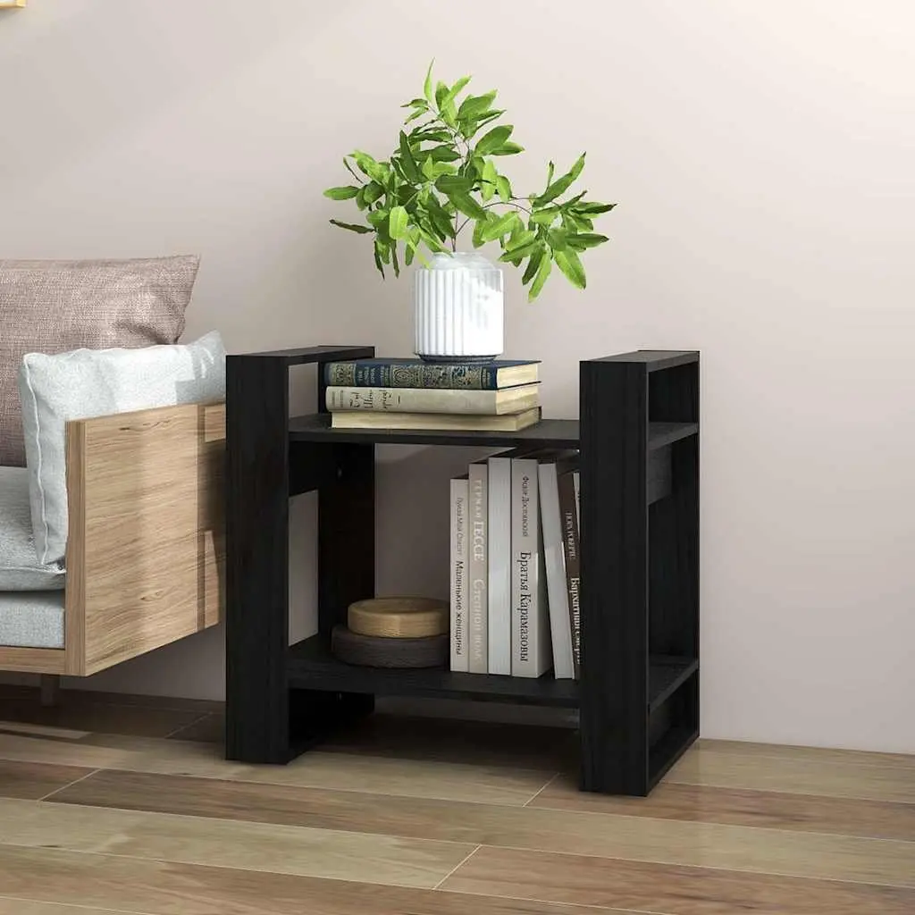 Solid Pine Wood Shelving Unit Black 60x35x57 cm Book Cabinet Room Divider