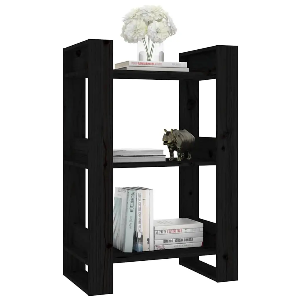 Solid Wood Pine Book Cabinet Room Divider Black 60x35x91 cm Storage Bookshelf