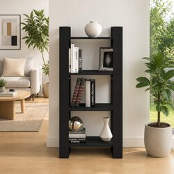 Solid Wood Book Cabinet Room Divider Storage Shelving Unit Black 60x35x125cm