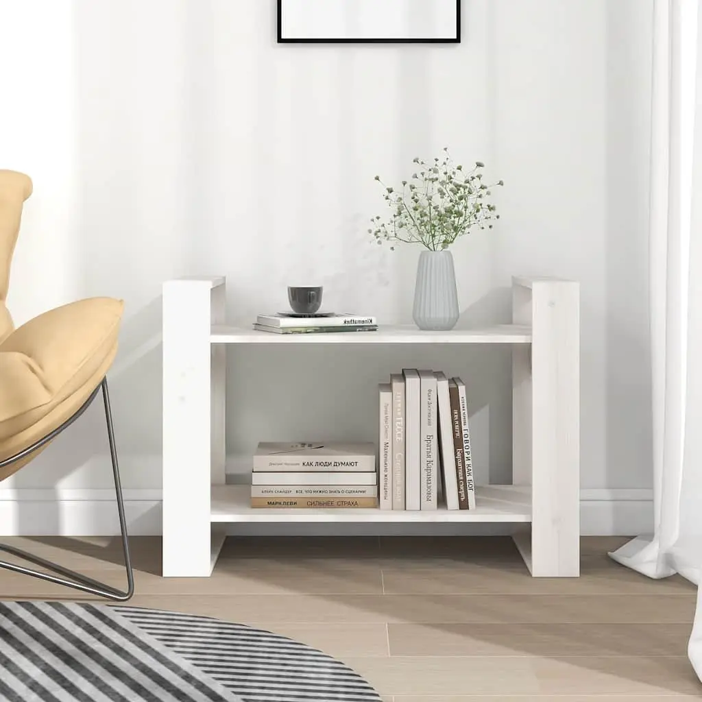 White Wooden Book Cabinet Room Divider Solid Pine Shelving Unit 80x35x56.5 cm