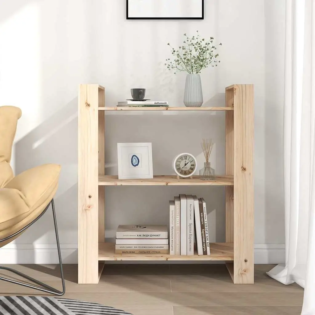 Solid Wood Pine Book Cabinet Room Divider 80x35x91cm Brown Bookshelf Storage
