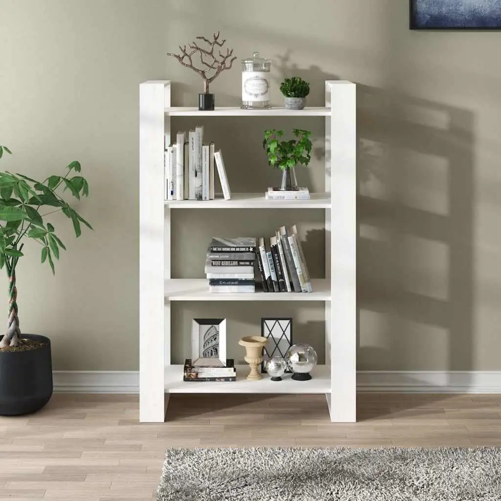 Pine Wood Room Divider Book Cabinet White 80x35x125cm Storage Unit
