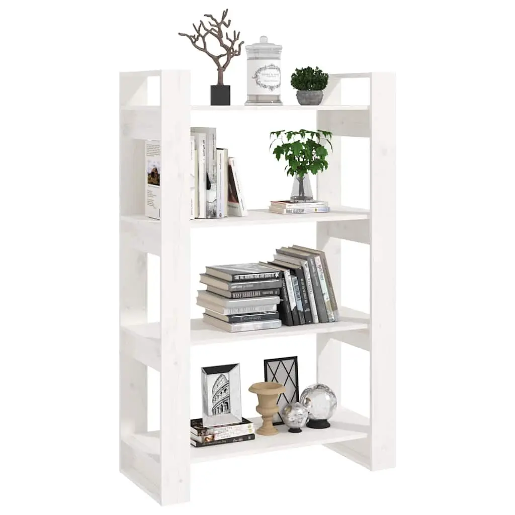Pine Wood Room Divider Book Cabinet White 80x35x125cm Storage Unit