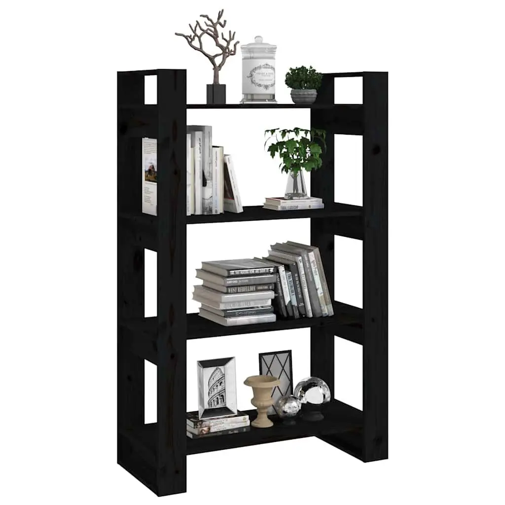 Book Cabinet Room Divider Black Solid Pine Wood Shelving Unit 80x35x125cm