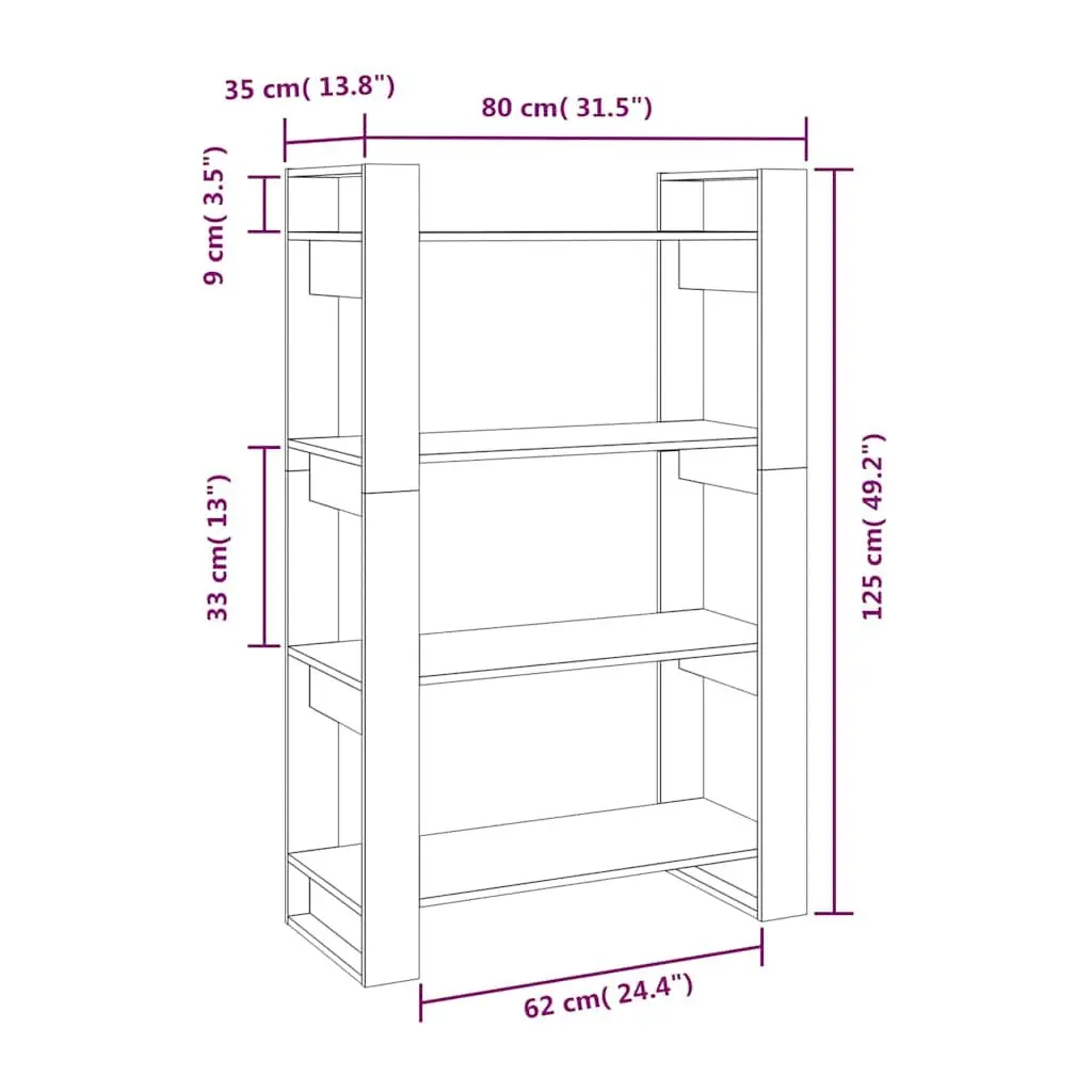 Book Cabinet Room Divider Black Solid Pine Wood Shelving Unit 80x35x125cm