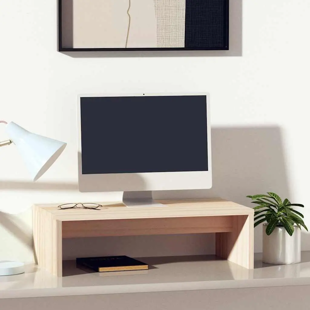 Monitor Stand Solid Pine Wood Riser Desk Organiser Storage 50x27x15cm Brown