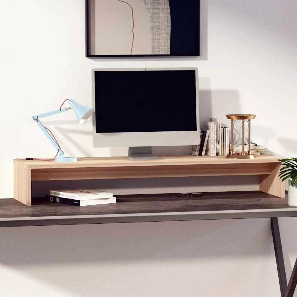 Solid Wood Monitor Stand Pine 100x27x15cm Desktop Riser Keyboard Storage