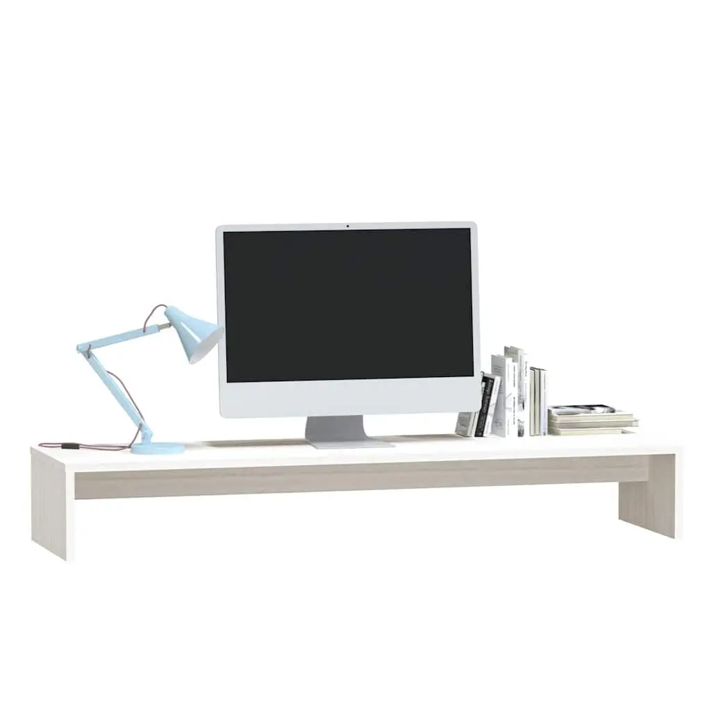Monitor Stand White 100x27x15 cm Solid Pine Wood Desktop Riser Desk Organizer