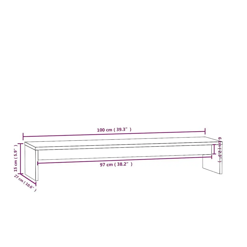 Monitor Stand White 100x27x15 cm Solid Pine Wood Desktop Riser Desk Organizer