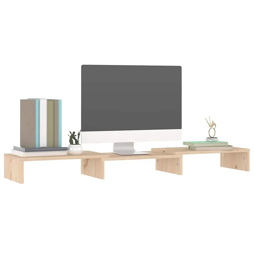Monitor Stand Solid Wood Pine Riser Desk Organizer Storage Shelves Brown 80cm