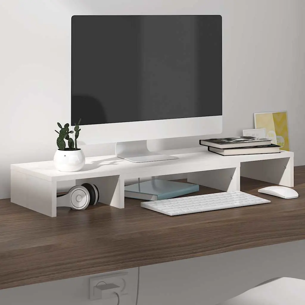 Monitor Stand White Solid Wood Pine Desk Riser Adjustable Size for Office Use