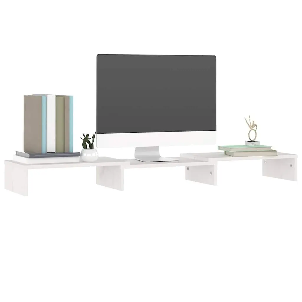 Monitor Stand White Solid Wood Pine Desk Riser Adjustable Size for Office Use