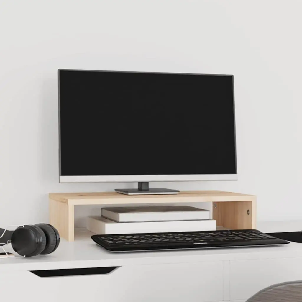 Monitor Stand 50x27x10 cm Solid Wood Pine Brown Computer Riser Desk Organizer