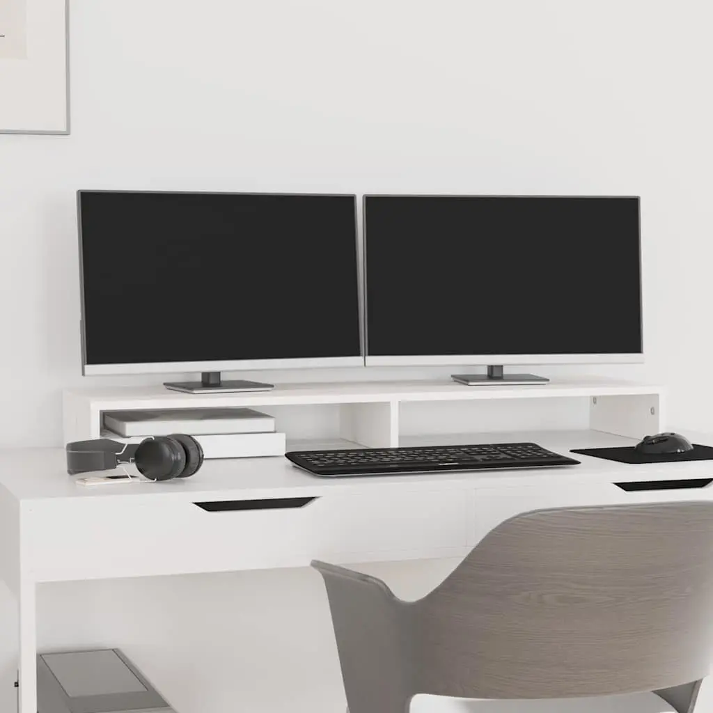 Monitor Stand White Solid Pine Wood Computer Riser Desk Organizer Storage 100cm