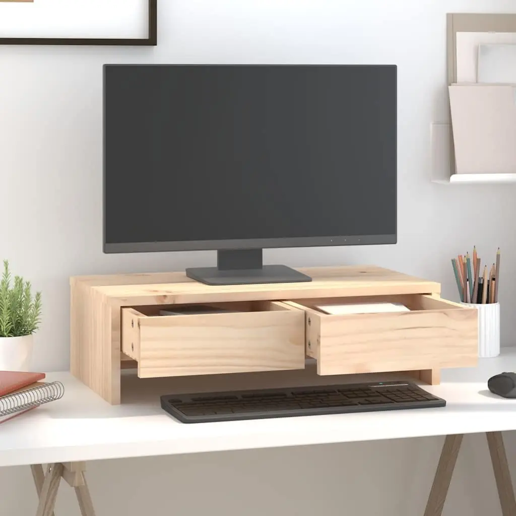 Monitor Stand 50x27x15cm Solid Wood Pine Storage Desk Riser with Drawers