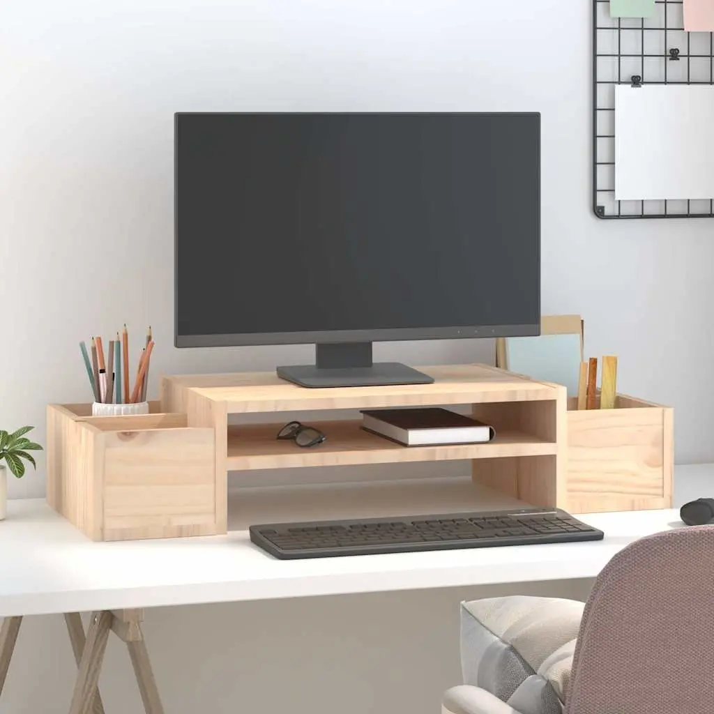 Wooden Monitor Stand 70x27.5x15 cm Solid Pine Storage Riser Computer Desk