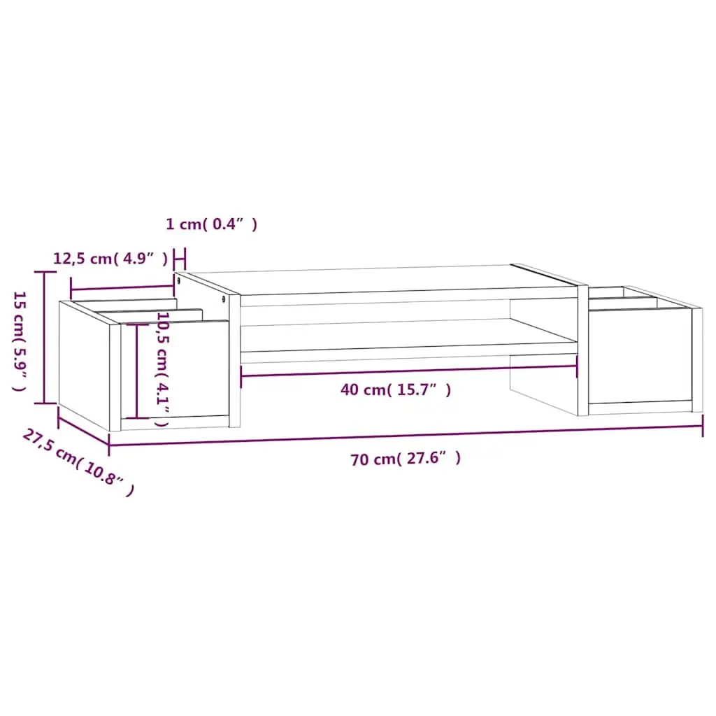 Wooden Monitor Stand 70x27.5x15 cm Solid Pine Storage Riser Computer Desk