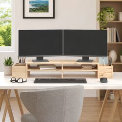 100x27.5x15cm Pine Monitor Stand with Storage Spaces