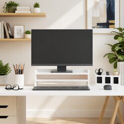 Monitor Stand White 50x24x16 cm Solid Wood Pine Computer Riser Storage Desk