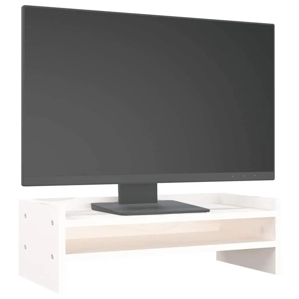 Monitor Stand White 50x24x16 cm Solid Wood Pine Computer Riser Storage Desk