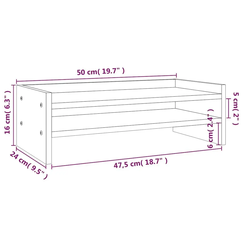 Monitor Stand White 50x24x16 cm Solid Wood Pine Computer Riser Storage Desk