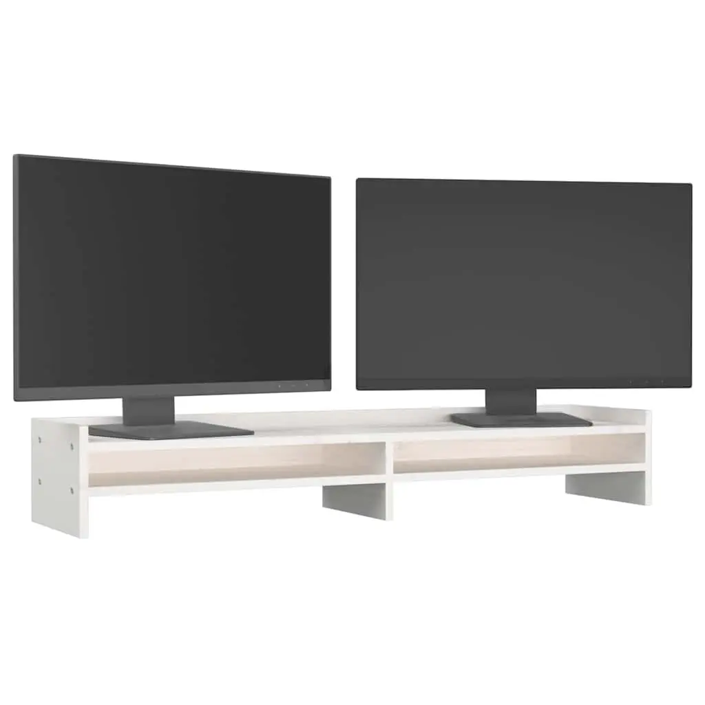 White Monitor Stand 100x24x16cm Solid Pine Wood Desktop Riser for Computer and Keyboard with Storage Space