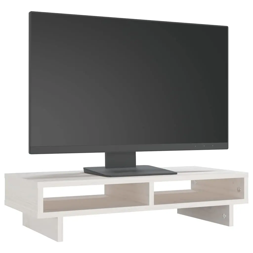 Monitor Stand White 60x27x14 cm Computer Riser Wooden Desk Organiser Storage