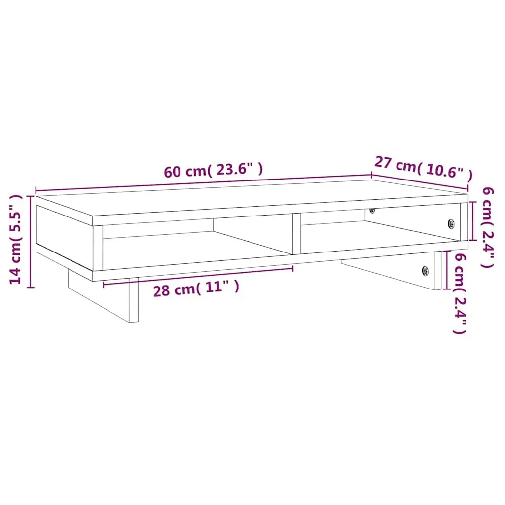 Monitor Stand White 60x27x14 cm Computer Riser Wooden Desk Organiser Storage