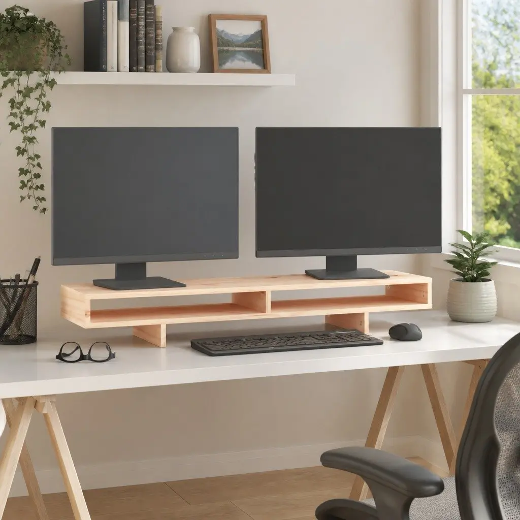 Monitor Stand 100x27x14cm Solid Wood Pine Brown Computer Riser Desk Organiser