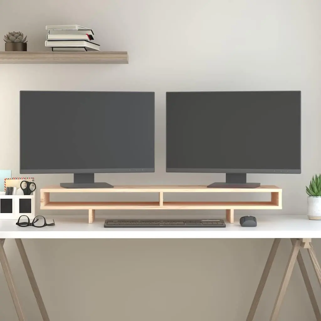 Monitor Stand 100x27x14cm Solid Wood Pine Brown Computer Riser Desk Organiser
