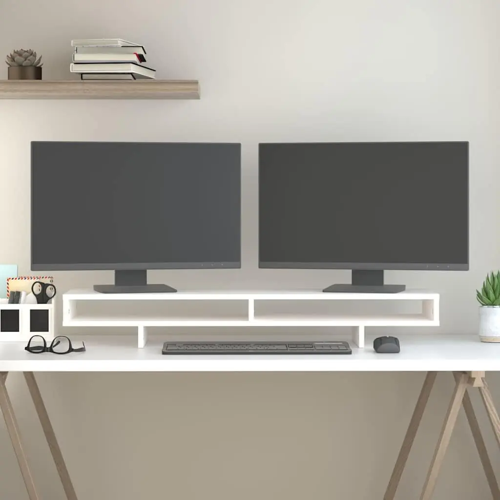 Monitor Stand White Solid Wood Pine Computer Riser Desk Organizer Storage 100cm