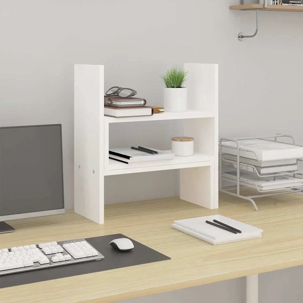Monitor Stand White Adjustable Solid Wood Pine Computer Riser Desk Organiser