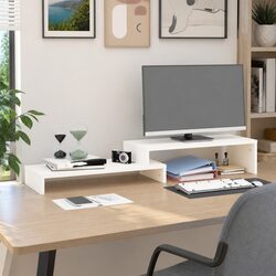 Monitor Stand Wooden Adjustable 52-101cm White Pine Riser Storage Computer Desk