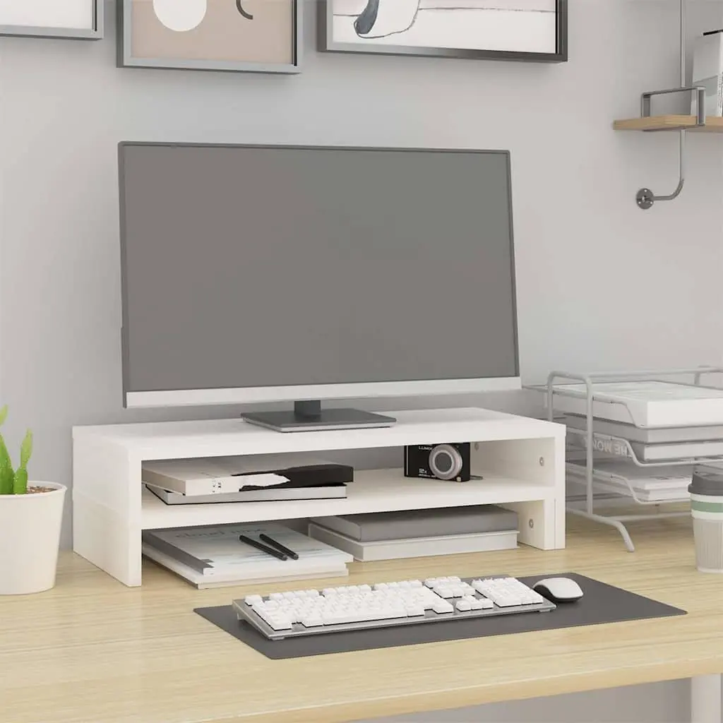 Monitor Stand Wooden Adjustable for Computer Desk 52-101cm White Pine Riser Storage