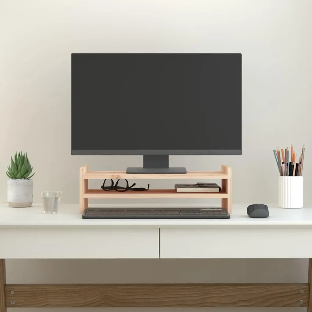 Monitor Stand 50x27x15 cm Solid Wood Pine Computer Riser Keyboard Storage
