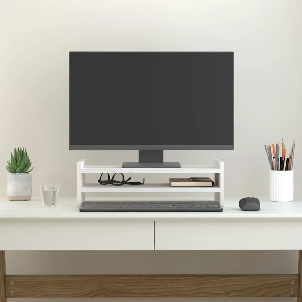 Wooden Monitor Stand White 50x27x15 cm Solid Pine Wood Computer Riser Desk