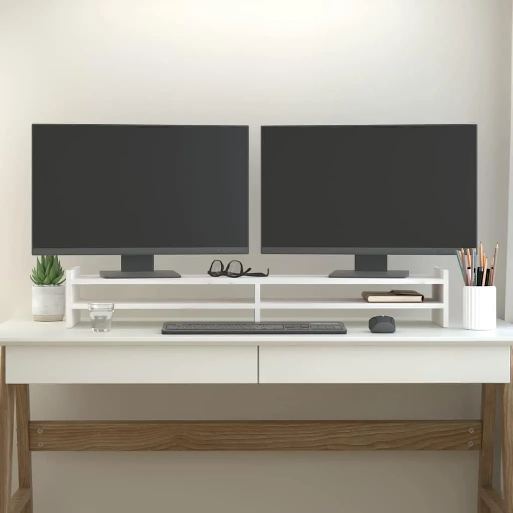 Monitor Stand 100 x 27 x 15 cm in White Solid Pinewood