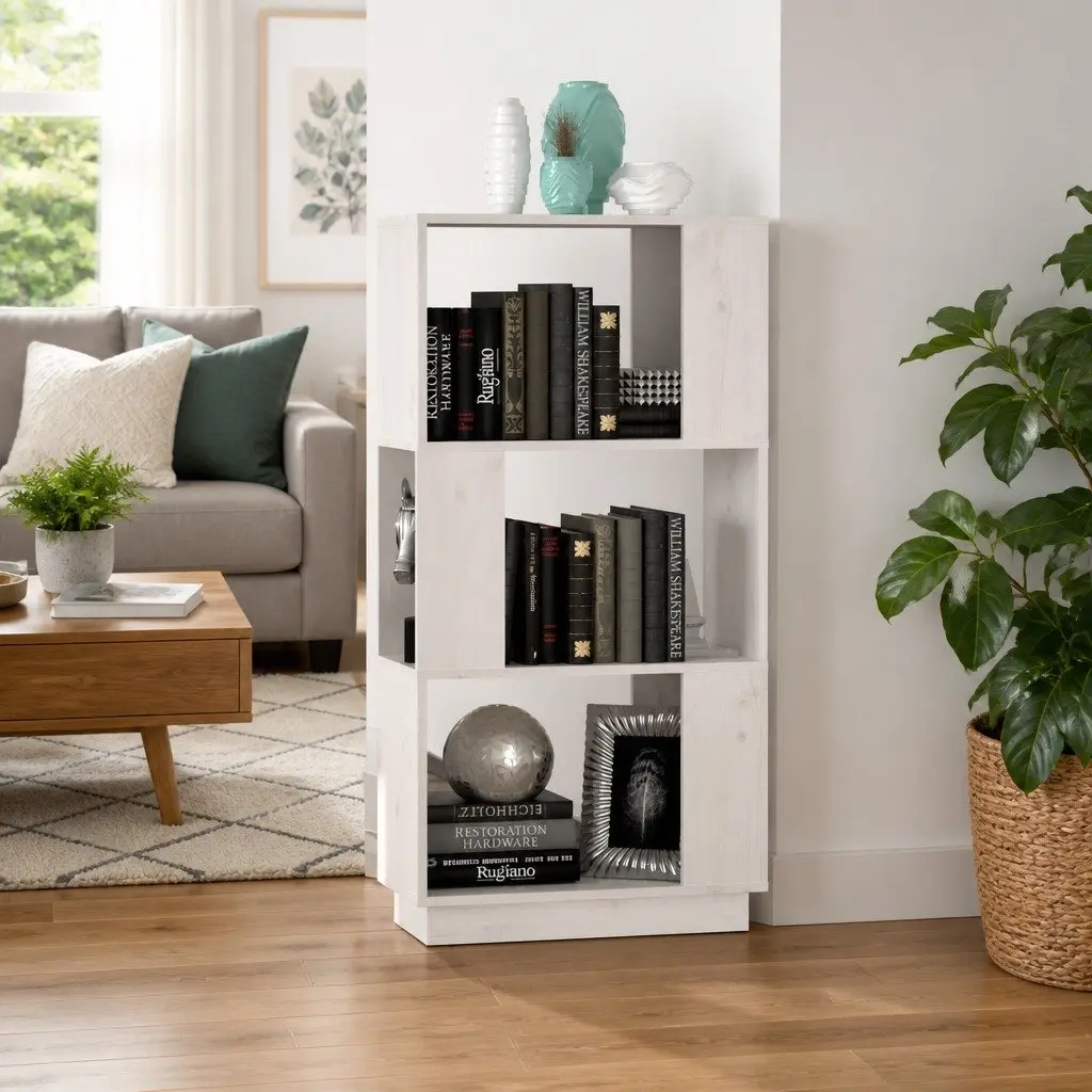 White Solid Pine Wood Book Cabinet