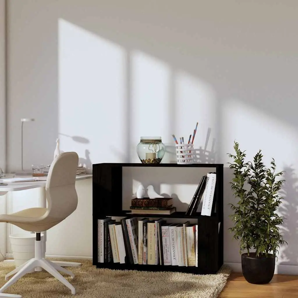Black Solid Pine Wood Bookshelf with Ample Storage