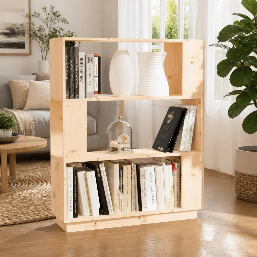 Book Cabinet 80x25x101cm in Brown Solid Pine Wood